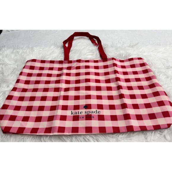 Kate Spade Gingham Canvas Tote XL Reusable‎ Shopping Beach Bag NEW - Picture 1 of 3